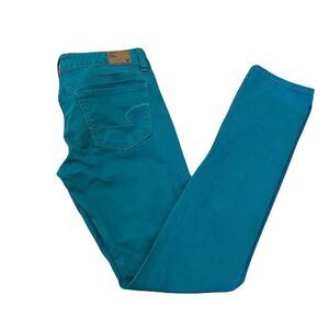 AMERICAN EAGLE Teal Skinny Stretch Mid Rise Denim Jean 2